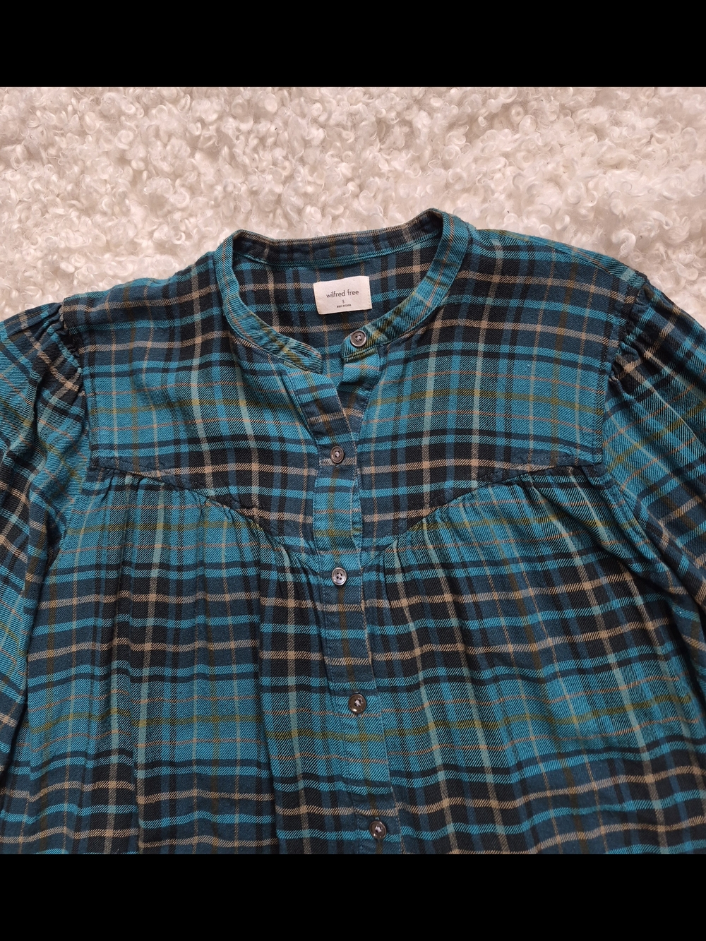 Wilfred Free Aritzia Teal Plaid Button Down Blouse Dark Academia Coquette Small - Picture 5 of 10